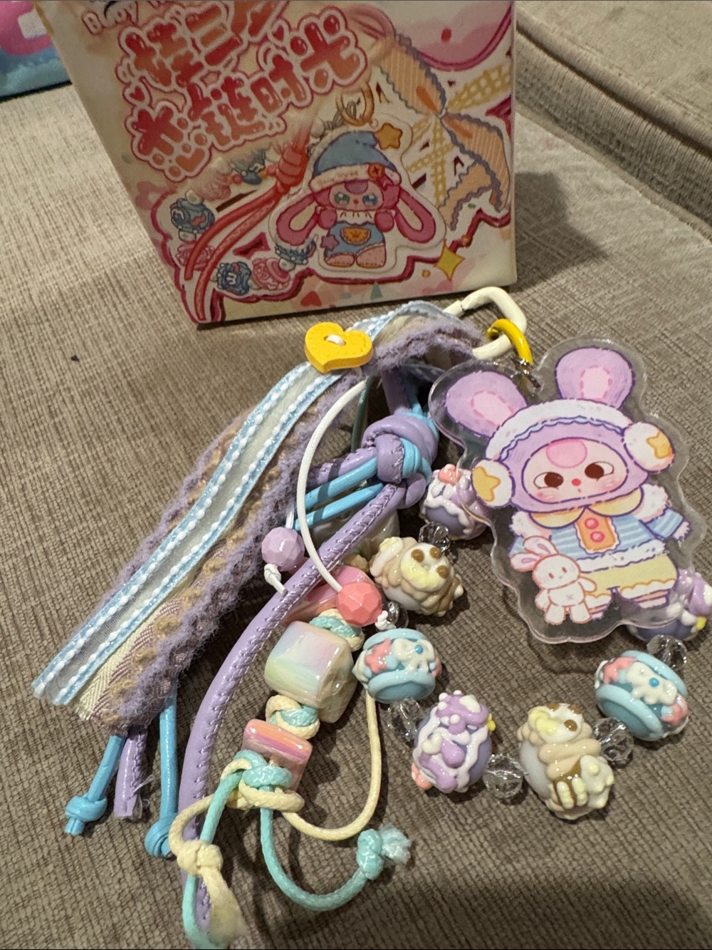 Pastel Bunny Keychain Charm with Tassels - phone or bag charm
